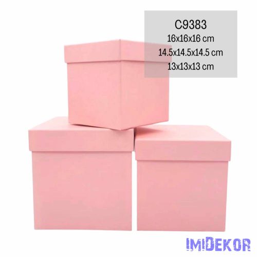 Papírdoboz 3db/szett kocka 16-14,5-13cm - Rózsaszín