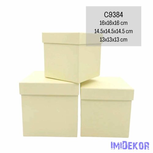 Papírdoboz 3db/szett kocka 16-14,5-13cm - Krém