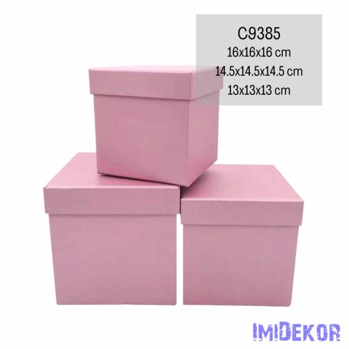 Papírdoboz 3db/szett kocka 16-14,5-13cm - Mályva