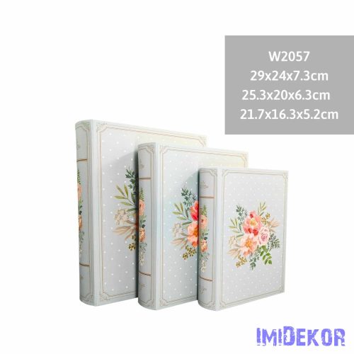 Könyves Papírdoboz 3db/szett - Virágmintás Világos