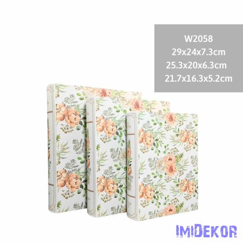 Könyves Papírdoboz 3db/szett - Virágmintás Fehér