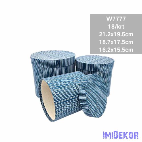 Papírdoboz 3db/szett kerek D21,2-18,7-16,2cm - Csíkos Kék
