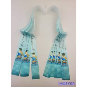   Ballagási szalag 4 cm óvodás - Türkiz kalapos bagoly könyvvel