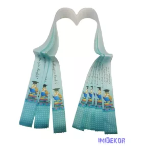   Ballagási szalag 4 cm óvodás - Türkiz kalapos bagoly könyvvel