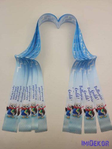 Ballagási szalag 4 cm óvodás - Kék baglyos