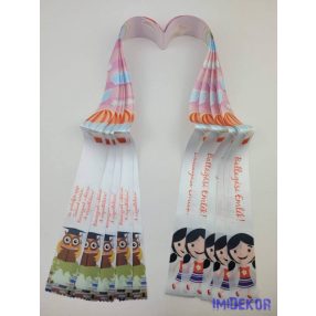 Ballagási szalag 4 cm óvodás - Színes bagoly + kislány