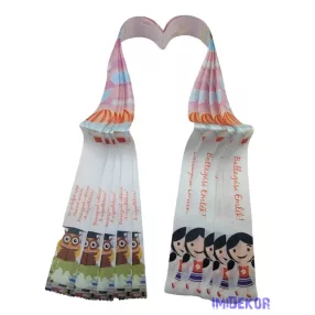 Ballagási szalag 4 cm óvodás - Színes bagoly + kislány