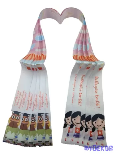 Ballagási szalag 4 cm óvodás - Színes bagoly + kislány