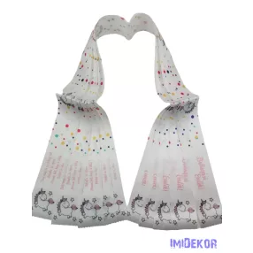 Ballagási szalag 5 cm - Fehér vidám unikornis