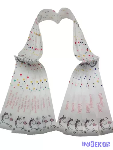 Ballagási szalag 5 cm - Fehér vidám unikornis