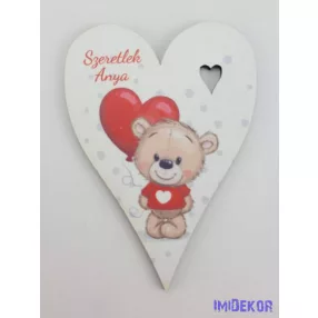 Francia szív macis 8 cm - Szeretlek Anya
