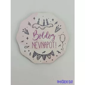 Névnapos vízfesték színű tábla 6,5 cm kerek csipke