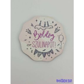 Szülinapos vízfesték színű tábla 6,5 cm kerek csipke