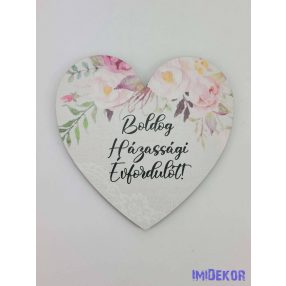 Boldog Házassági Évfordulót! tábla 9,5 cm szív