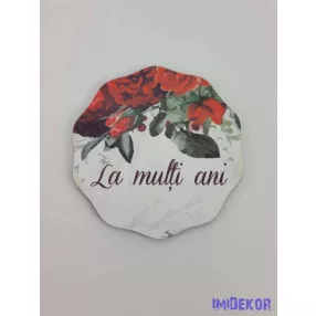 La multi ani! felső vörös tábla 6,5 cm kerek csipke