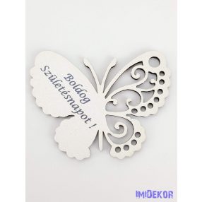 Szülinapos lepkés tábla 7x6 cm - Fehér