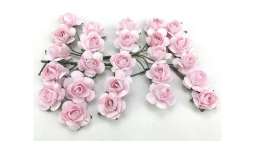 Papír rózsa virágfej 1,6 cm drót szárral rózsaszín