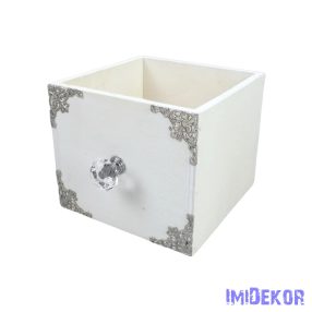 Dekorláda kocka gombbal 13x13x11cm - Fehér