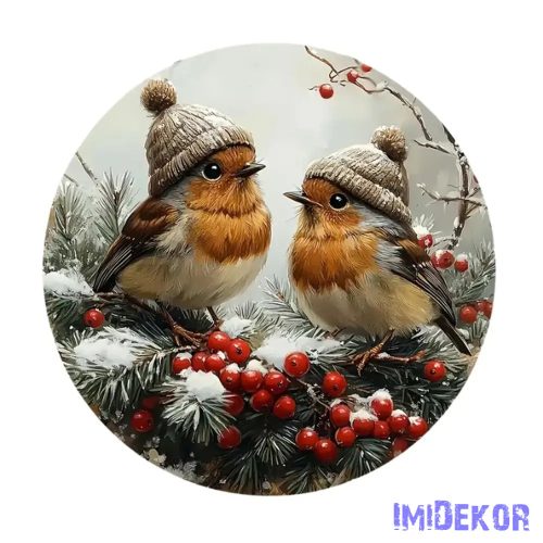 Nyomtatott fa tábla koszorú közép - Sapkás madarak 11,8cm