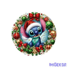   Nyomtatott fa tábla koszorú közép - Karácsonyi stich 11,8cm