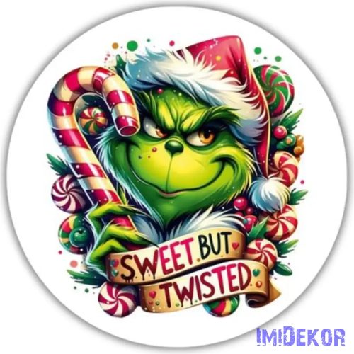 Nyomtatott fa tábla koszorú közép - Cukros grincs 11,8cm