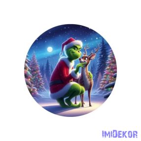   Nyomtatott fa tábla koszorú közép - Grincs őzikével 11,8cm