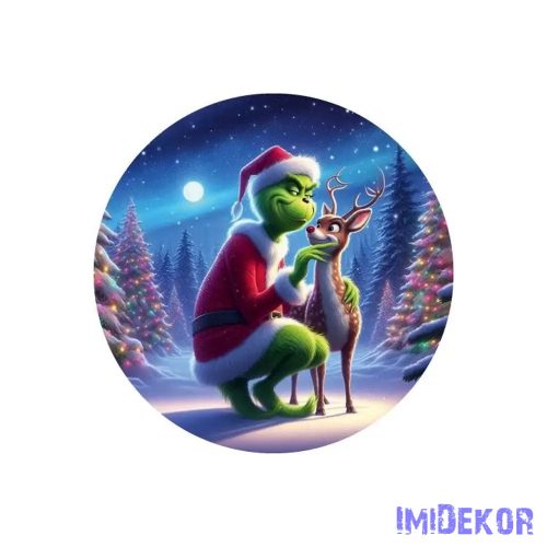 Nyomtatott fa tábla koszorú közép - Grincs őzikével 11,8cm