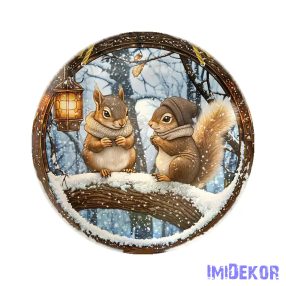 Nyomtatott fa tábla koszorú közép - Két mókus 11,8cm