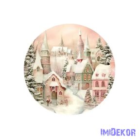   Nyomtatott fa tábla koszorú közép - Pasztell házak 11,8cm