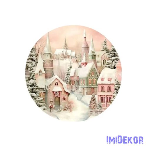 Nyomtatott fa tábla koszorú közép - Pasztell házak 11,8cm