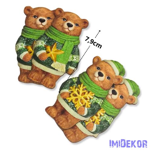 Nyomtatott dekorkarton - Karácsonyi zöld maci pár 4db/csomag