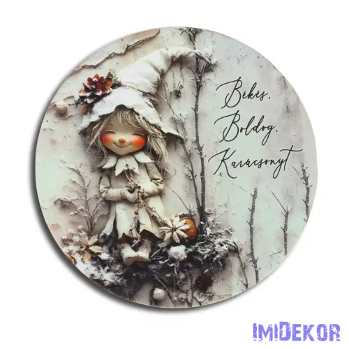 Nyomtatott fa tábla koszorú közép - Vint. Fehér téma 11,8cm