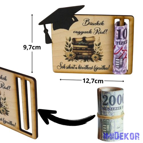Diplomaosztó és ballagási pénzátadó 12,5x9,5cm nyomtatott fa