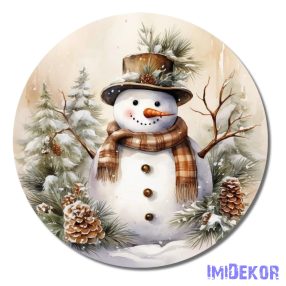 Nyomtatott fa kör 11,8cm - Mosolygós hóember