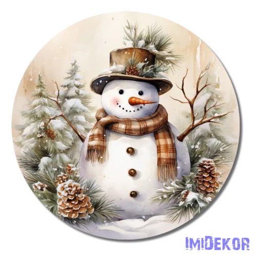 Nyomtatott fa kör 11,8cm - Mosolygós hóember