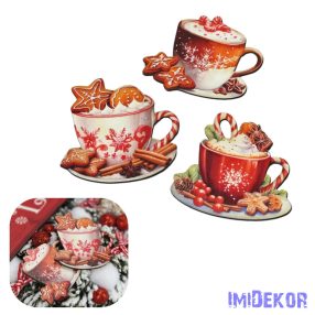   Nyomtatott dekorkarton - Karácsonyi forrócsoki szett 5cm 3db/csomag