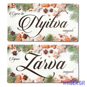   Nyomtatott fa tábla - Zárva-Nyitva tábla - téli mézeskalácsos 24,3x13cm
