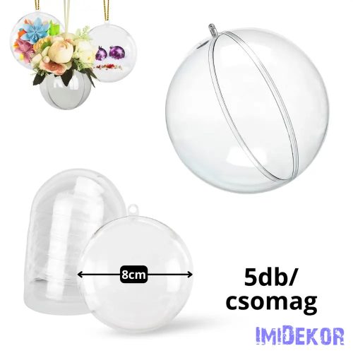 Ajándéktartó gömb műanyag 8cm 5db/cs