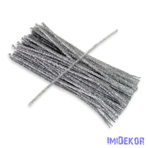 Csillogó zsenília drót - ezüst 100db/cs