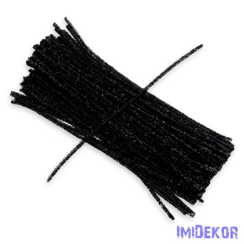 Csillogó zsenília drót - fekete 100db/cs