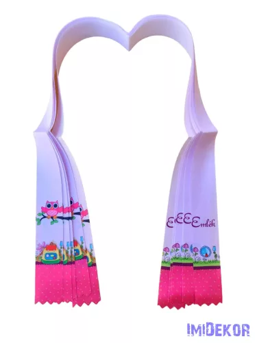 Ballagási szalag 4 cm óvodás - Rózsaszín bagoly