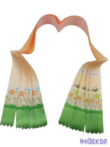 Ballagási szalag 4 cm óvodás - Sárgás zöld méhecskés