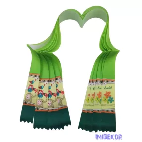 Ballagási szalag 4 cm óvodás - Zöld elefántos-madaras