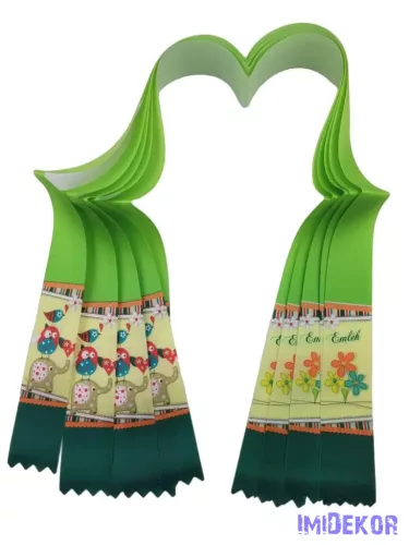 Ballagási szalag 4 cm óvodás - Zöld elefántos-madaras