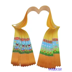   Ballagási szalag 4 cm óvodás - Sárga olvasó kislány cicával