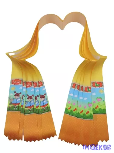 Ballagási szalag 4 cm óvodás - Sárga olvasó kislány cicával