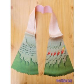 Ballagási szalag 6 cm - Púder-zöld toll