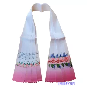 Ballagási szalag 6 cm - Fehér-rózsaszín rózsamintával