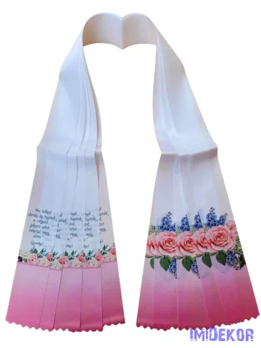 Ballagási szalag 6 cm - Fehér-rózsaszín rózsamintával