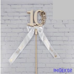   Díszes szám pálcán születésnapi szalaggal kb 9x37cm - 10